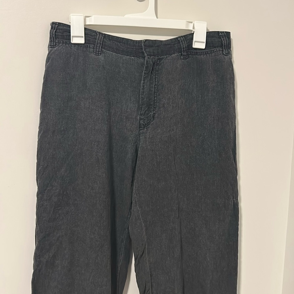 Abercrombie Fitch Ankle High Rise Wide Leg Crop Black Pants Sz 30/10R 53% Linen